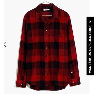 NWT Madewell Flannel Side Button Ex-Boyfriend Shirt in Buffalo Check